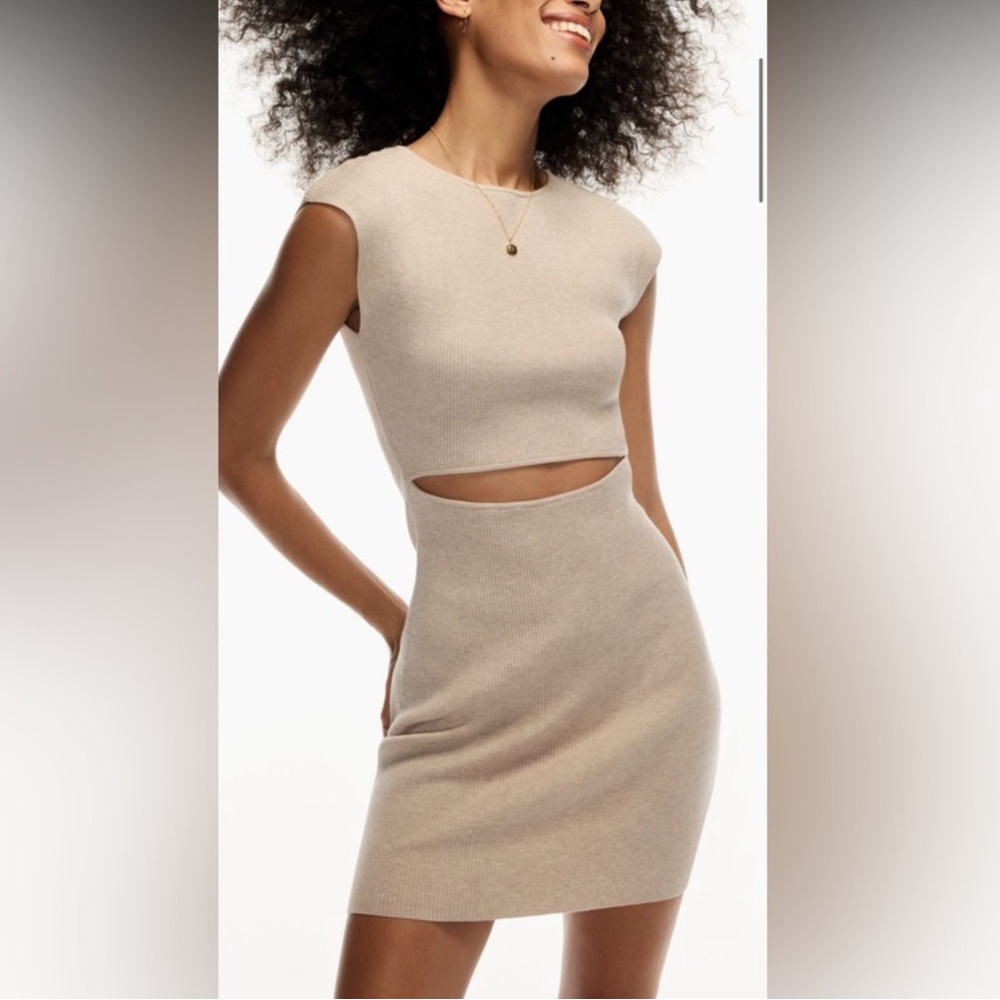 Wilfred Aritzia Knit Cutout Bodycon Mini Nude Dress Girls Night Out